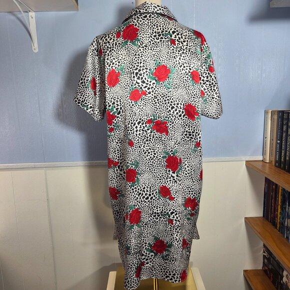 Sophia by Delicates Large Black Print Floral Animal Print Satin Button Nightgown - Picture 5 of 9